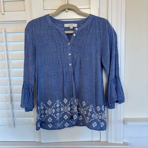 LOFT Blue Embroidered Women's Top